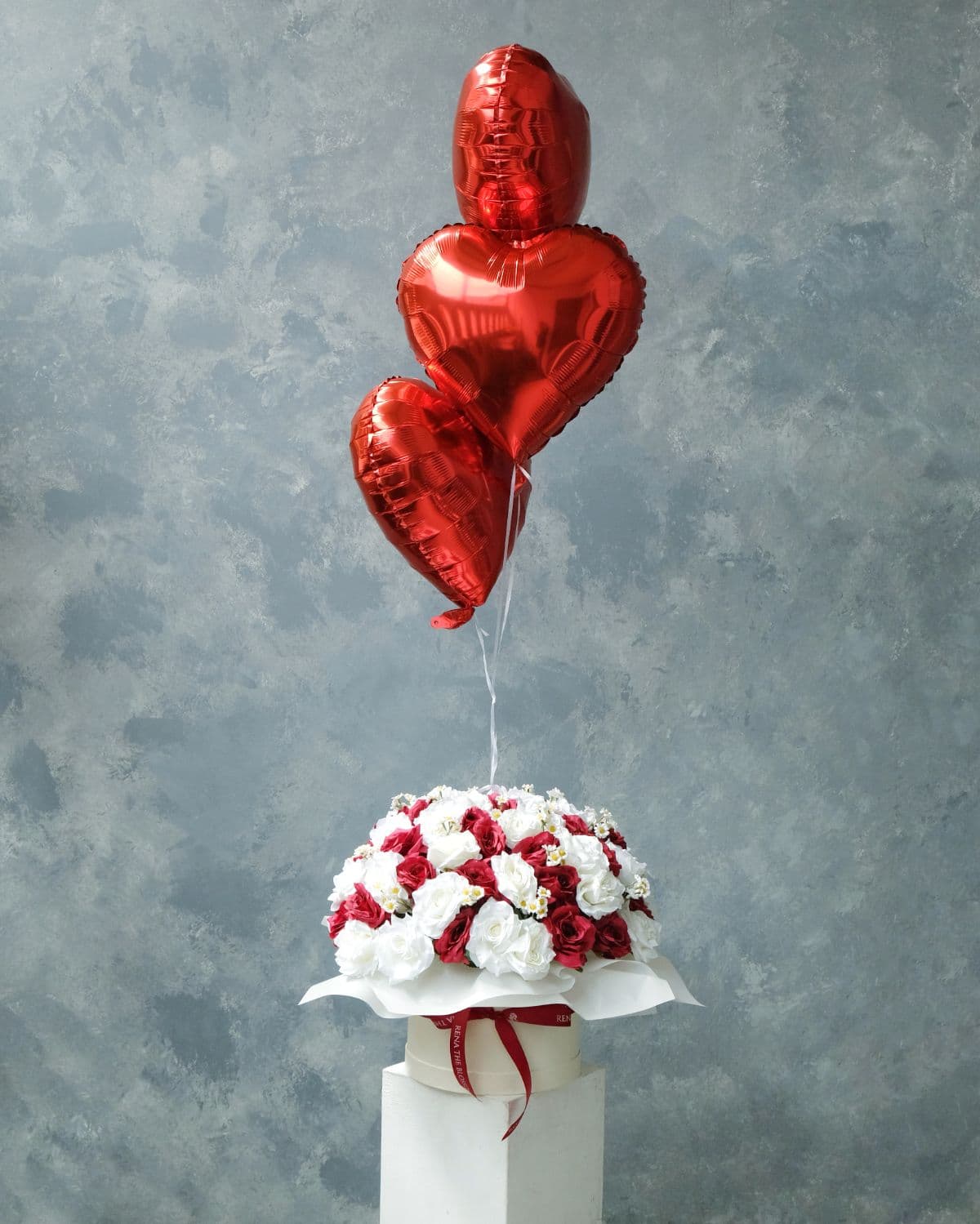 Eternal Love Bloombox - Artificial red & white roses with daisy in a box — a timeless love-letter gift. - Rena The Blossom Jakarta
