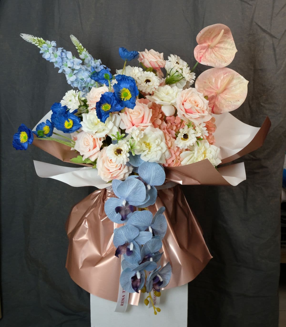 Poetry in Petals - Artificial roses, anthurium & cosmos in pink — floristry written as poetry. - Rena The Blossom Jakarta