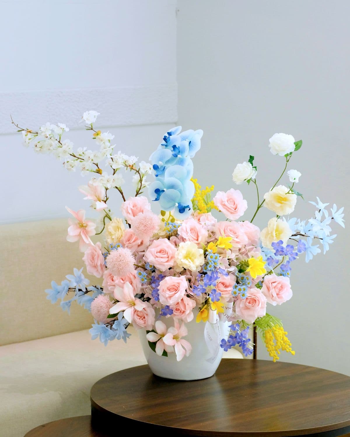 Blooming sonata - Artificial roses, orchids & pompom in pink — a fully composed floral sonata. - Rena The Blossom Jakarta