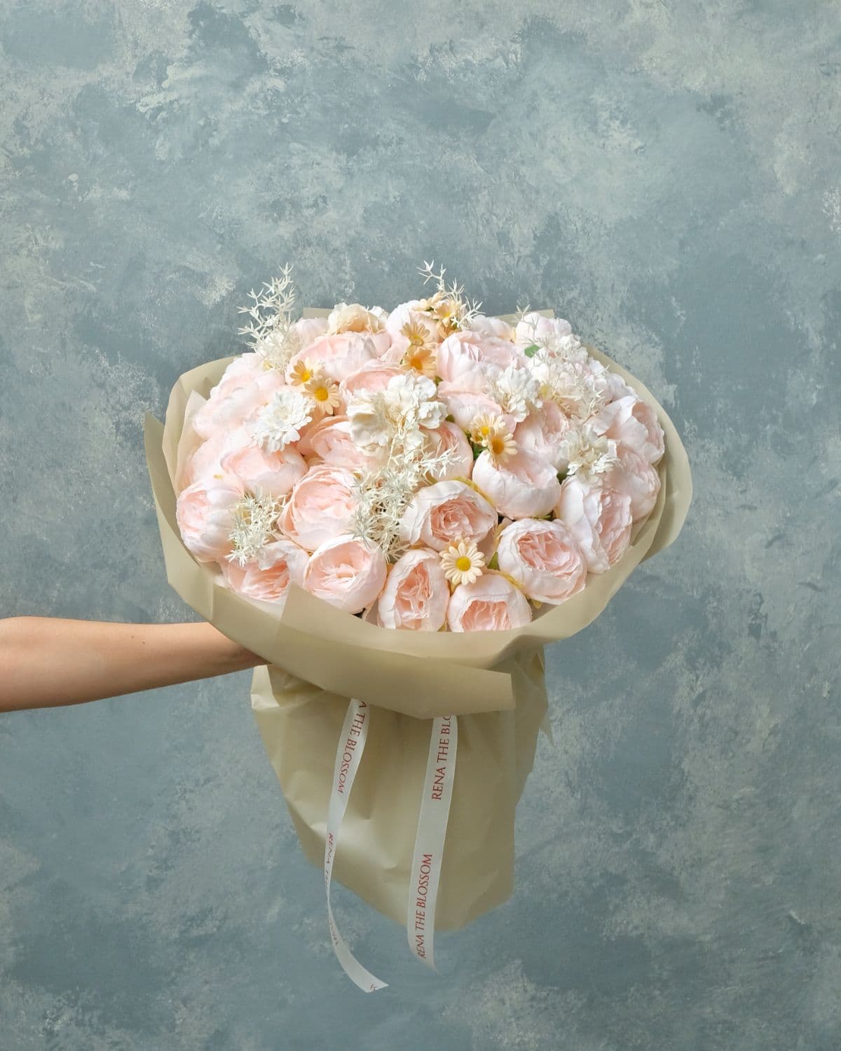 Peachy Daydream - Artificial pink peonies & daisies — soft, gentle, a daydream you can hold. - Rena The Blossom Jakarta