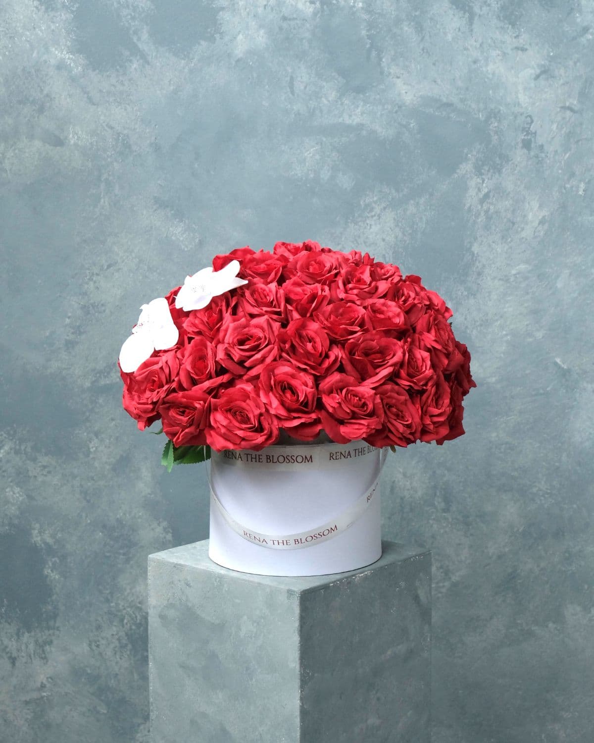 Artificial Dome - Artificial red roses & orchid in a dome — a crimson statement that stays beautiful. - Rena The Blossom Jakarta