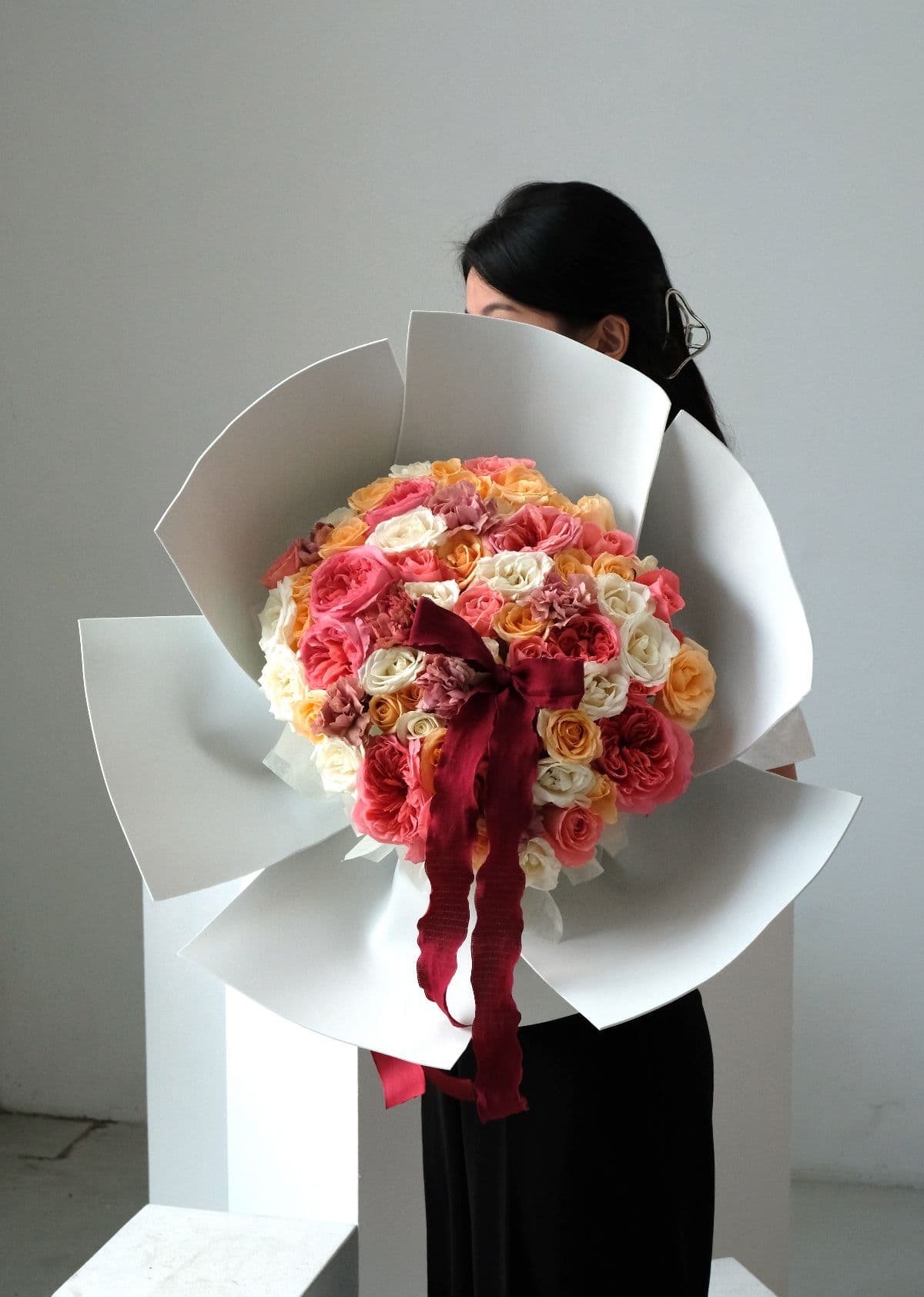 Marionette - Salmon peony, white & peach artificial roses with carnation — delicate and choreographed. - Rena The Blossom Jakarta